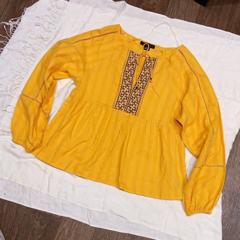 Sanctuary Yellow Embellished Peplum Blouse Size Xs
